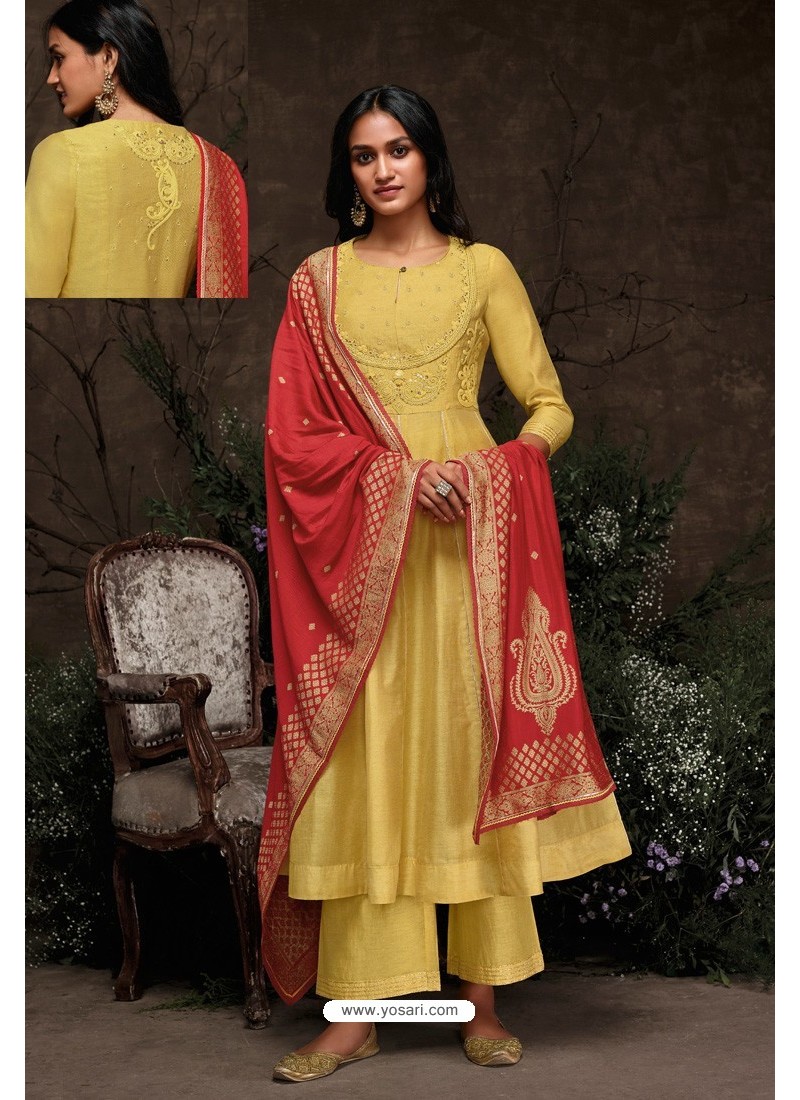 Yellow Aaria Silk Banarasi Jacquard Straight Suit