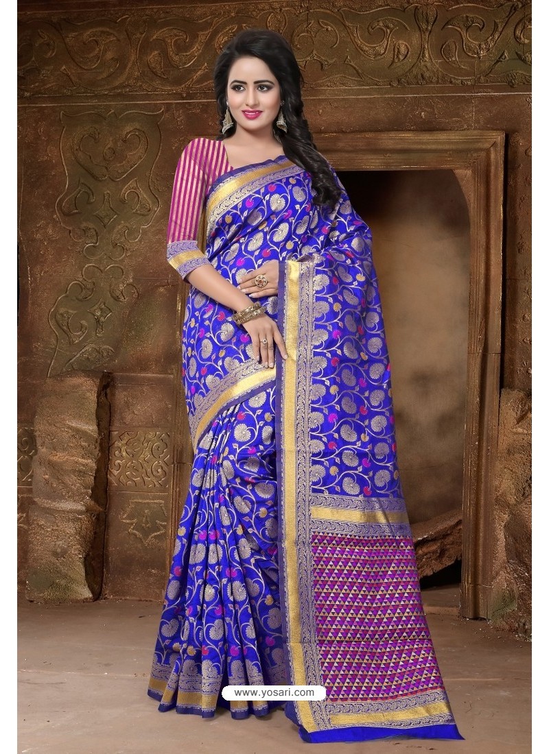 Royal Blue Banarasi Silk Designer Saree