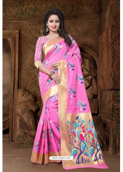 Light Pink Banarasi Silk Designer Saree