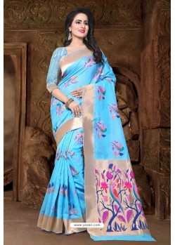 Sky Blue Banarasi Silk Designer Saree