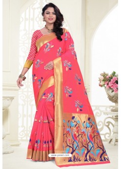 Dark Peach Banarasi Silk Designer Saree