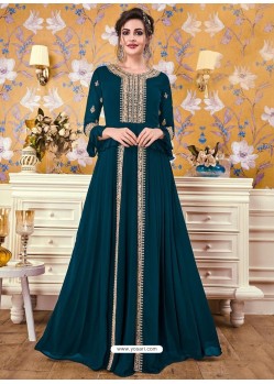 Teal Blue Georgette Party Wear Gown