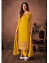 Yellow Georgette Party Wear Straight Suit