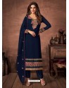 Navy Blue Georgette Party Wear Straight Suit