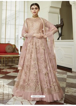 Pink Net Embroidered Party Wear Anarkali Suit