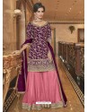 Purple And Pink Soft Net Designer Palazzo Suit