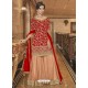 Red And Cream Soft Net Designer Palazzo Suit