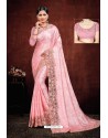 Beautiful Pink Satin Georgette Designer Party Wear Saree