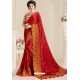 Red Natural Fabric Party Wear Designer Saree