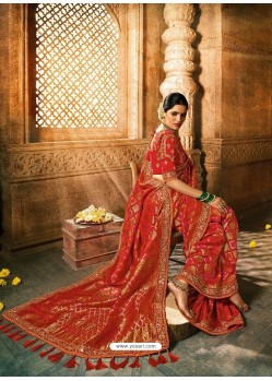 Red Dyed Silk Embroidered Designer Saree