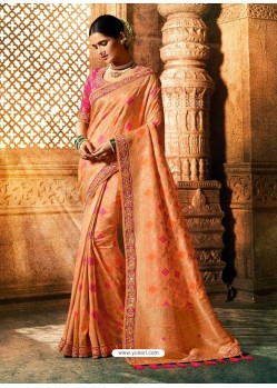 Light Orange Viscose Dolla Embroidered Designer Saree