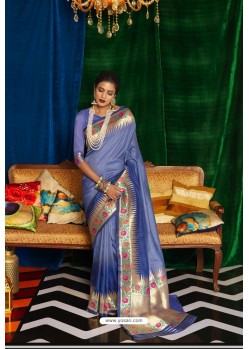 Blue Silk Party Wear Designer Saree