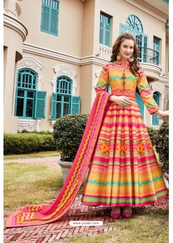 Multi Colour Heavy Pure Killer Silk Anarkali Suit