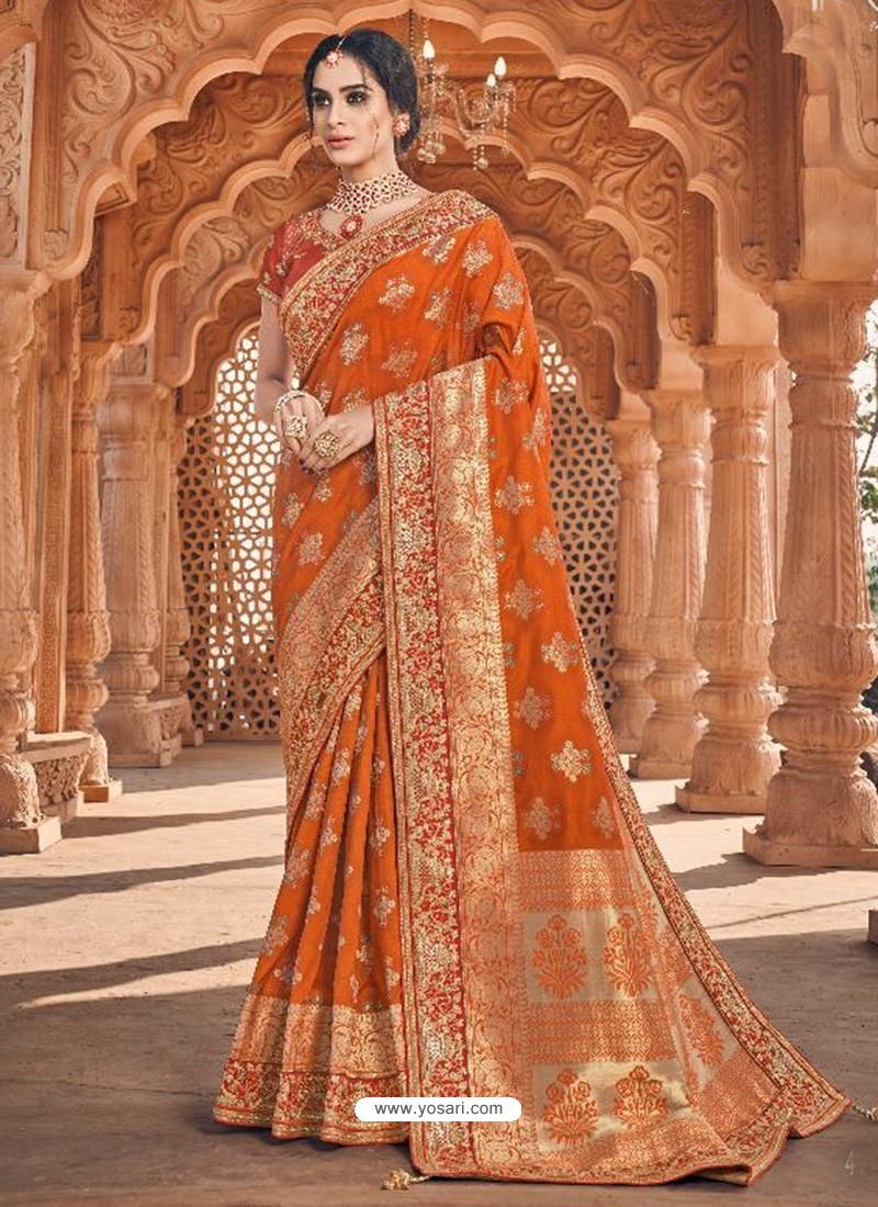 Orange Silk Designer Border Worked Saree