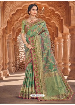 Green Silk Designer Border Worked Saree
