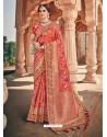 Orange And Crimson Silk Designer Border Worked Saree
