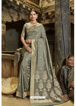 Taupe Designer Banarasi Silk Saree