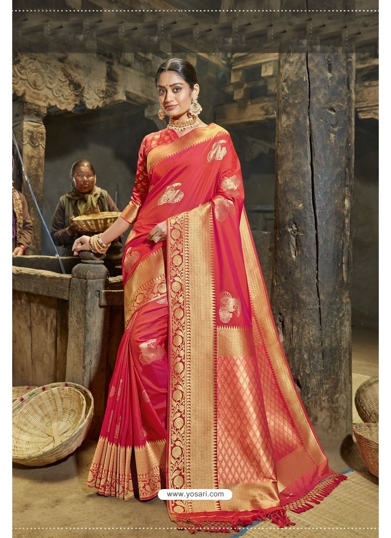 Red Designer Banarasi Silk Saree