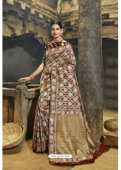 Brown Designer Banarasi Silk Saree