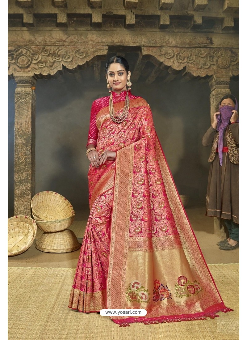 Rani Pink Designer Banarasi Silk Saree