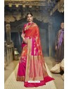 Red And Rani Designer Banarasi Silk Saree