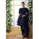 Navy Blue Georgette Thread Embroidered Party Wear Suit