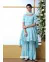 Sky Blue Georgette Thread Embroidered Party Wear Suit