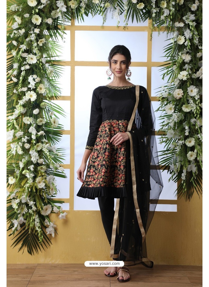 Black Art Silk Thread Embroidered Party Wear Suit