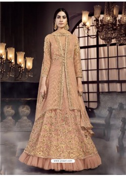 Peach Soft Net Embroidered Anarkali Suit