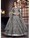 Grey Soft Net Embroidered Anarkali Suit