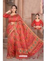 Red Designer Classic Wear Dola Silk Saree