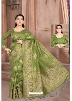 Mehendi Green Designer Classic Wear Dola Silk Saree