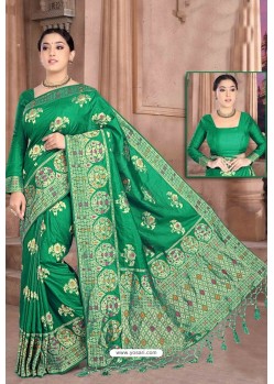 Dark Green Designer Classic Wear Dola Silk Saree