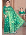 Teal Green Designer Classic Wear Dola Silk Saree