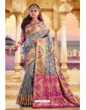 Grey Heavy Jacquard Work Designer Silk Saree