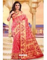 Light Red Heavy Jacquard Work Designer Silk Saree