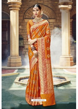 Orange Designer Wedding Wear Banarasi Silk Saree