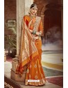 Orange Wedding Wear Banarasi Silk Saree