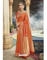 Latest Orange Designer Banarasi Silk Saree