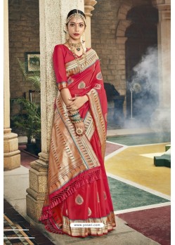 Crimson Designer Wedding Wear Banarasi Silk Saree