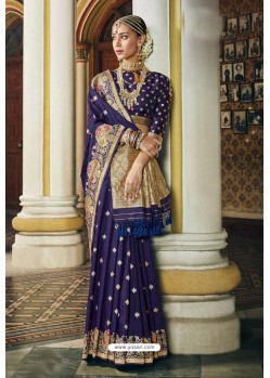 Violet Designer Wedding Wear Banarasi Silk Saree