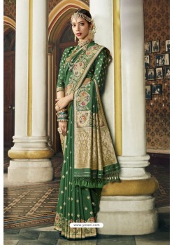 Dark Green Designer Wedding Wear Banarasi Silk Saree