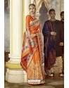 Amazing Orange Designer Wedding Wear Banarasi Silk Saree