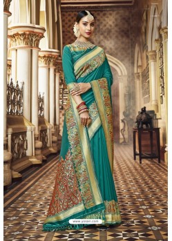 Teal Banarasi Silk Designer Saree