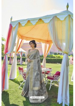 Grey Soft Handloom Weaving Silk Saree