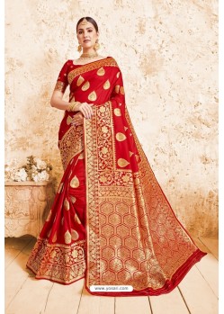 Gorgeous Red Designer Wedding Wear Silk Saree