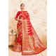 Incredible Red Designer Zari Print Work Silk Saree