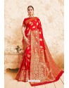 Decent Red Designer Wedding Wear Silk Saree