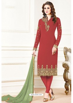 Red Georgette Designer Churidar Suit