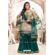 Beige And Green Georgette Embroidered Designer Sharara Suit
